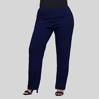 Plus Size 24Seven Comfort Apparel Comfortable Stretch High-Rise Dress Pants