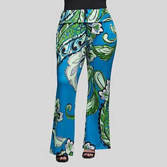 Plus Size 24Seven Comfort Apparel Bell Bottom Foldover Waist Pants