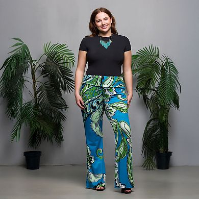 Plus Size 24Seven Comfort Apparel Bell Bottom Foldover Waist Pants