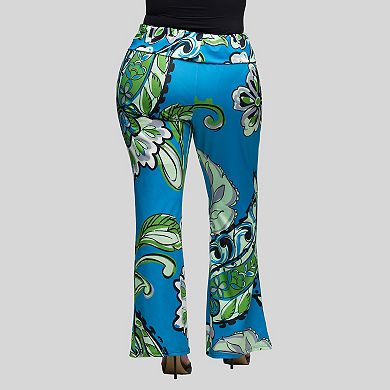 Plus Size 24Seven Comfort Apparel Bell Bottom Foldover Waist Pants