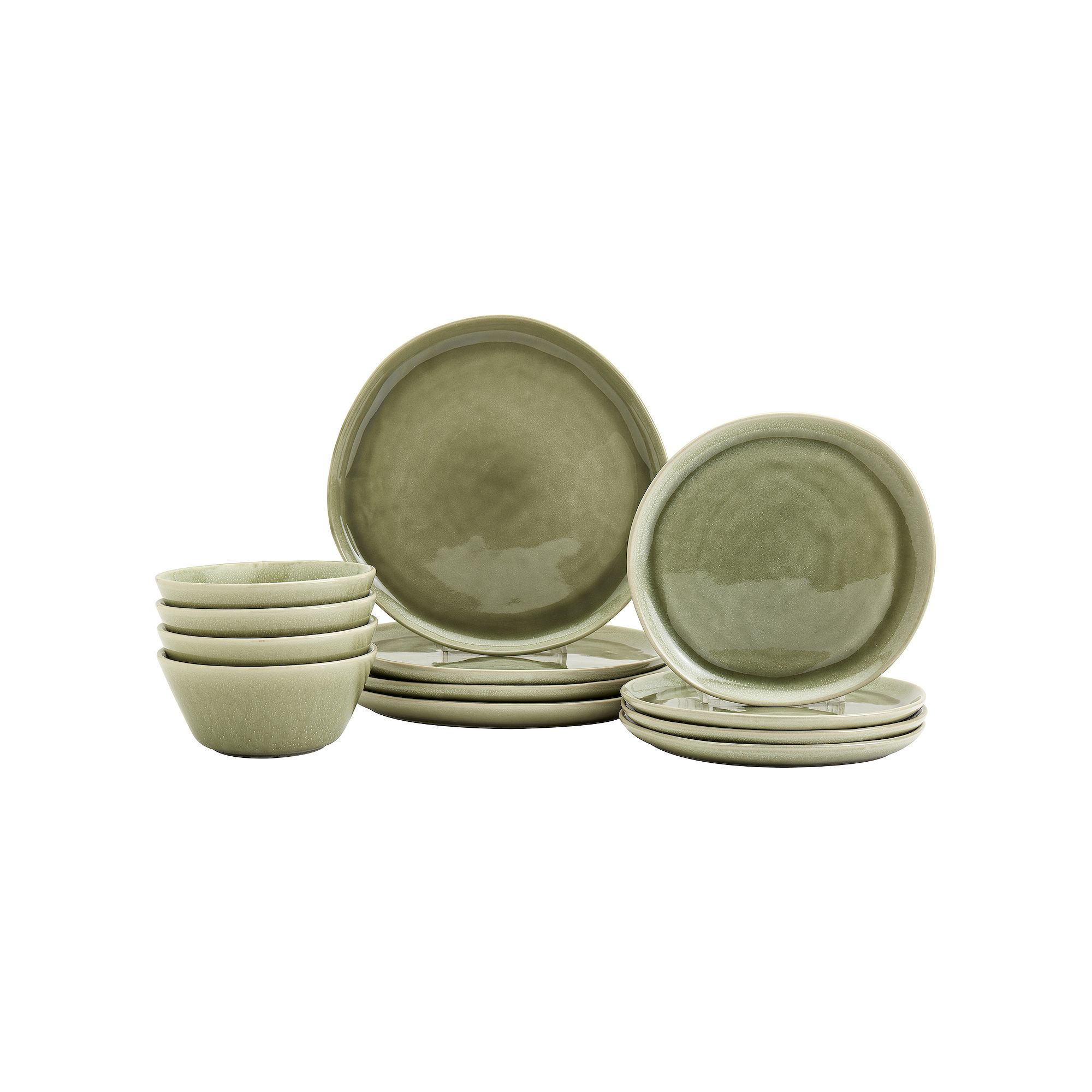 Mingle & Co. 12-piece Reactive Green Dinnerware Set, Bright Green