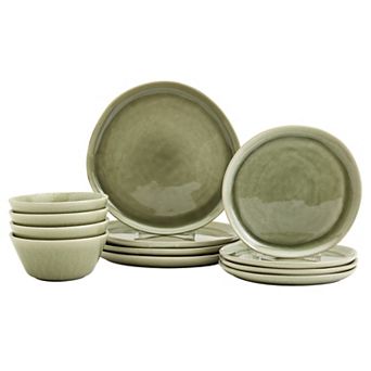 Mingle & Co. 12 pc Reactive Green Dinnerware Set