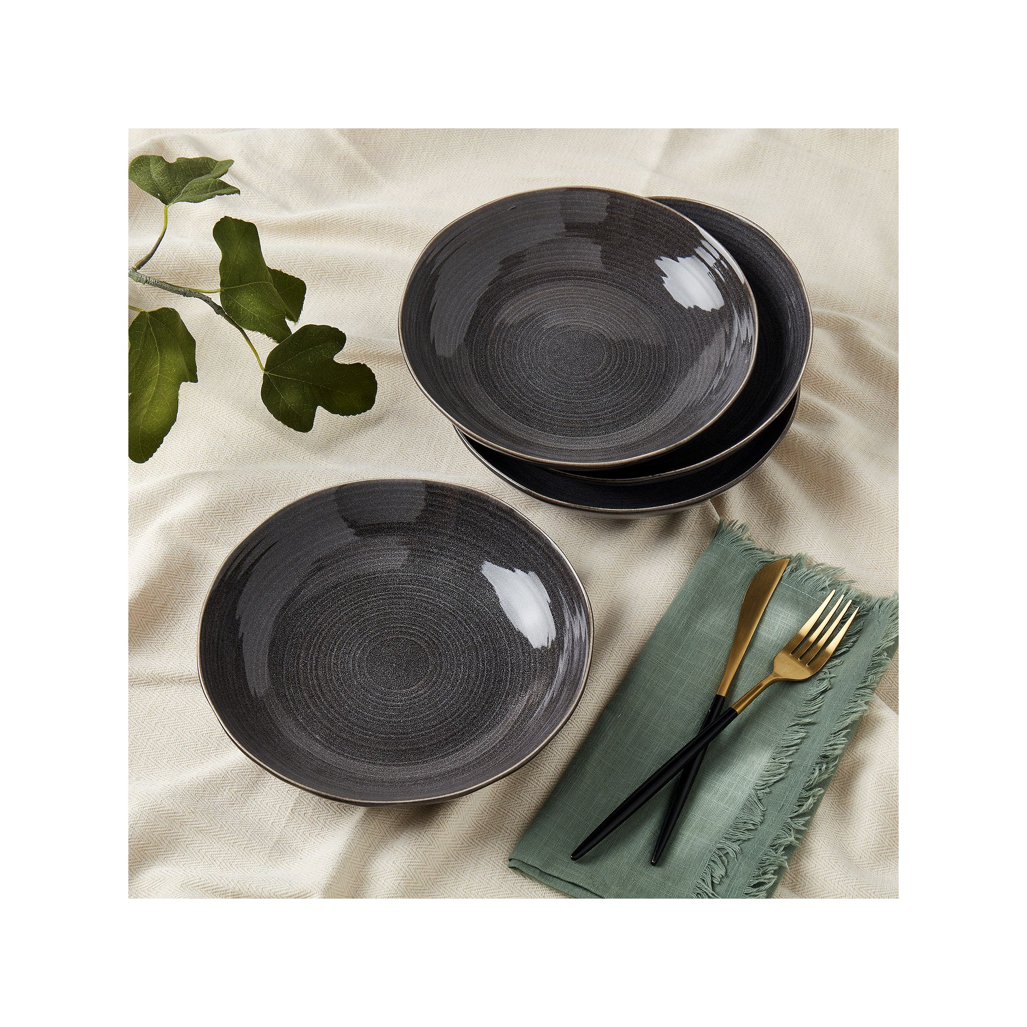Mingle & Co. Hand Spun 4-pc. Deep Plate Set, Medium Grey