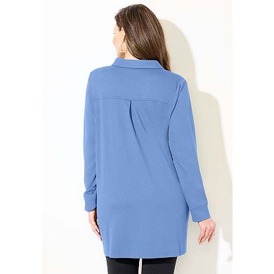 Catherines Women's Plus Size Cloud Knit French Terry Collared Tunic