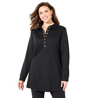 Catherines Women's Plus Size Cloud Knit French Terry Collared Tunic