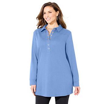 Catherines Women's Plus Size Cloud Knit French Terry Collared Tunic