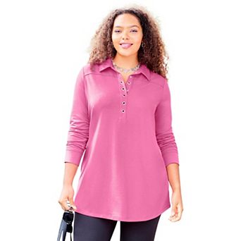 Catherines Women's Plus Size Cloud Knit French Terry Collared Tunic