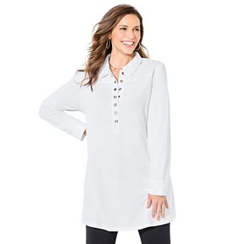 Catherines Women's Plus Size Cloud Knit French Terry Collared Tunic
