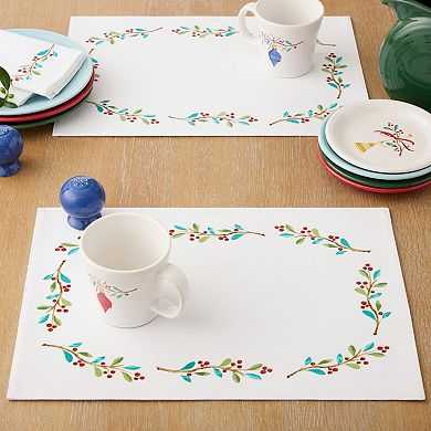 Fiesta Holly Sprig Holiday Border Reversible Machine Washable Placemat 4-Pack