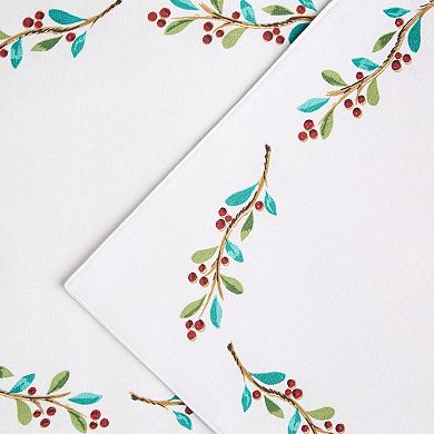 Fiesta Holly Sprig Holiday Border Reversible Machine Washable Placemat 4-Pack