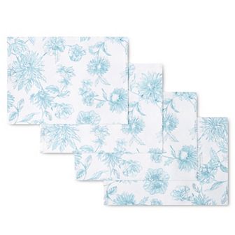 Fiesta Botanical Floral White & Blue Reversible Placemat 4-Pack