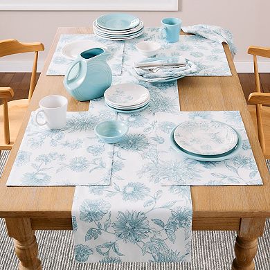 Fiesta Botanical Floral White & Blue Reversible Placemat 4-Pack