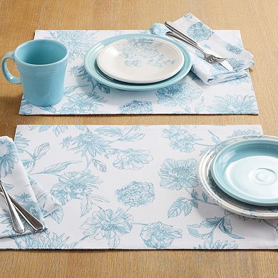 Fiesta Botanical Floral White & Blue Reversible Placemat 4-Pack