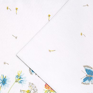 Fiesta Breezy Floral White, Blue & Pink Reversible Machine Washable Placemat 4-Pack