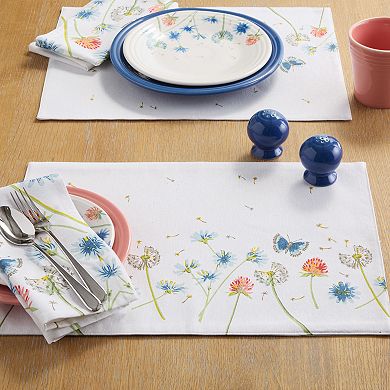 Fiesta Breezy Floral White, Blue & Pink Reversible Machine Washable Placemat 4-Pack