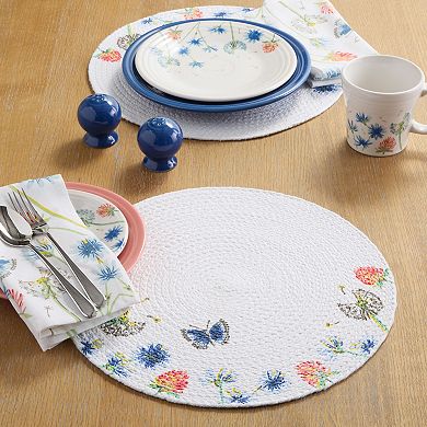 Fiesta Breezy Floral White, Blue & Pink Round Woven Placemat 4-Pack
