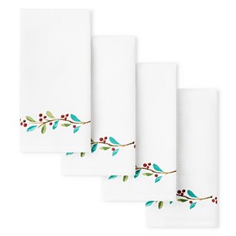 Fiesta Holly Sprig Holiday Border Machine Washable Cloth Napkin 4-Pack