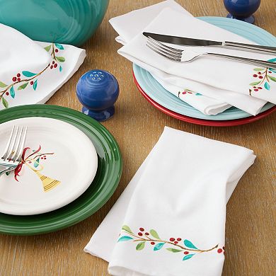 Fiesta Holly Sprig Holiday Border Machine Washable Cloth Napkin 4-Pack