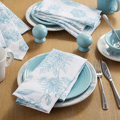 Fiesta Botanical Floral White & Blue Machine Washable Cloth Napkin 4-Pack