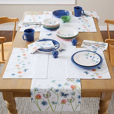 Fiesta Breezy Floral White, Blue & Pink Machine Washable Cloth Napkin 4-Pack