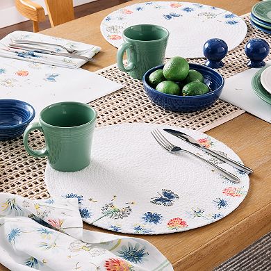 Fiesta Breezy Floral White, Blue & Pink Machine Washable Cloth Napkin 4-Pack