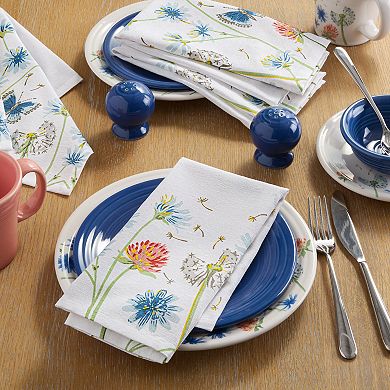 Fiesta Breezy Floral White, Blue & Pink Machine Washable Cloth Napkin 4-Pack