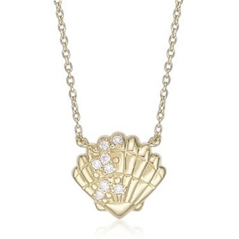 Gemminded 18k Gold Over Silver Lab-Created Diamond Accent Seashell Pendant Necklace