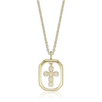 Gemminded 18k Gold Over Silver Lab-Created Diamond Accent Framed Cross Pendant Necklace