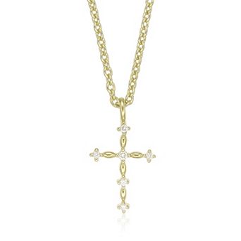 Gemminded 18k Gold Over Silver Lab-Created Diamond Accent Cross Pendant Necklace