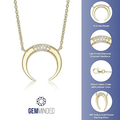 Gemminded 18k Gold Over Silver Lab-Created 1/10 Carat T.W. Diamond Crescent Moon Pendant Necklace
