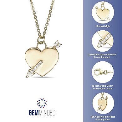 Gemminded 18K Gold Over Sterling Silver Lab-Grown Diamond Accent Heart Pendant Necklace