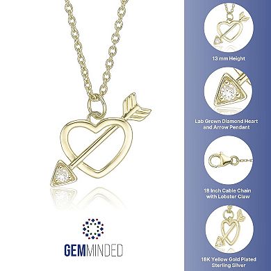 Gemminded 18k Gold Over Silver Lab-Created Diamond Accent Heart And Arrow Pendant Necklace
