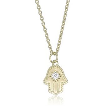Gemminded 18k Gold Over Silver Lab-Created Diamond Accent Hamsa Pendant Necklace