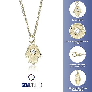 Gemminded 18k Gold Over Silver Lab-Created Diamond Accent Hamsa Pendant Necklace