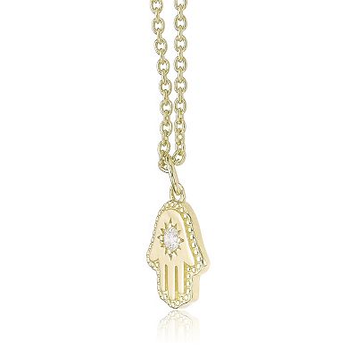 Gemminded 18k Gold Over Silver Lab-Created Diamond Accent Hamsa Pendant Necklace