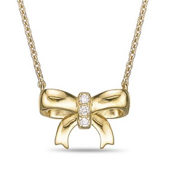 Gemminded Sterling Silver Lab-Grown Diamond Accent Bow Pendant Necklace