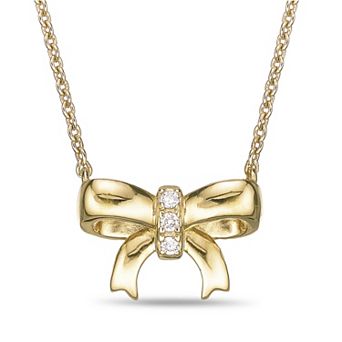 Gemminded Sterling Silver Lab-Grown Diamond Accent Bow Pendant Necklace