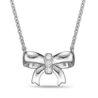 Gemminded Sterling Silver Lab-Grown Diamond Accent Bow Pendant Necklace
