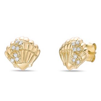 Gemminded 18k Gold Over Silver Lab-Grown Diamond Accent Shell Stud Earrings
