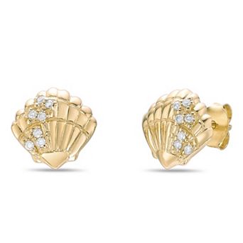Gemminded 18k Gold Over Silver Lab-Grown Diamond Accent Shell Stud Earrings