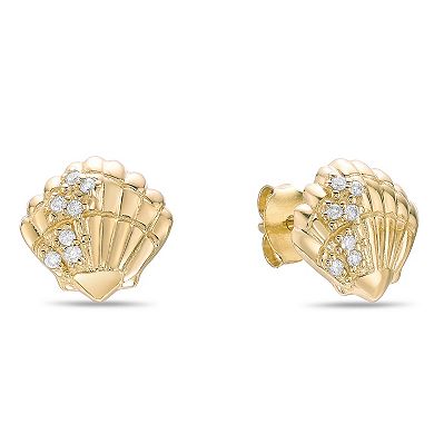 Gemminded 18k Gold Over Silver Lab-Grown Diamond Accent Shell Stud Earrings
