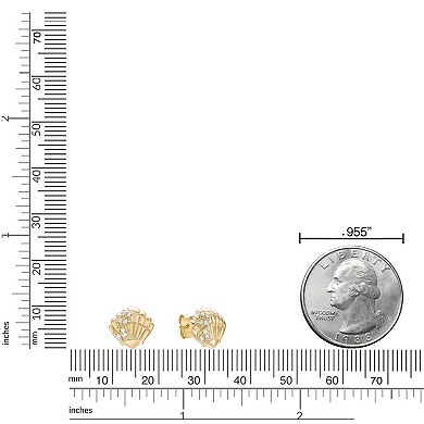 Gemminded 18k Gold Over Silver Lab-Grown Diamond Accent Shell Stud Earrings