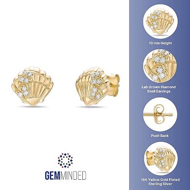 Gemminded 18k Gold Over Silver Lab-Grown Diamond Accent Shell Stud Earrings