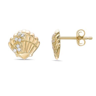 Gemminded 18k Gold Over Silver Lab-Grown Diamond Accent Shell Stud Earrings