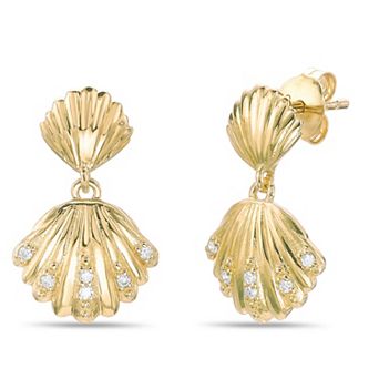 Gemminded 18k Gold Over Silver Lab-Created Diamond Accent Seashell Drop Post Earrings