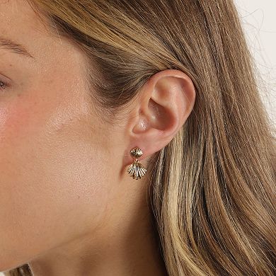 Gemminded 18k Gold Over Silver Lab-Created Diamond Accent Seashell Drop Post Earrings
