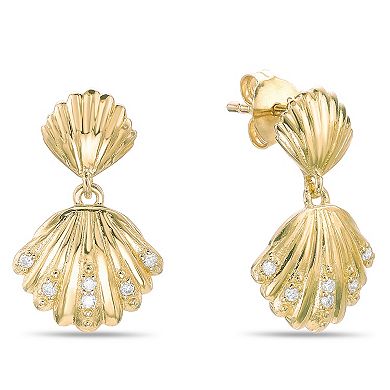 Gemminded 18k Gold Over Silver Lab-Created Diamond Accent Seashell Drop Post Earrings