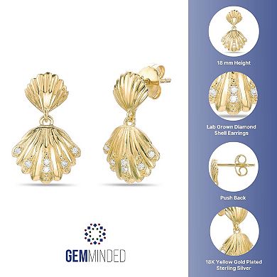 Gemminded 18k Gold Over Silver Lab-Created Diamond Accent Seashell Drop Post Earrings