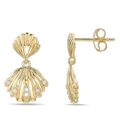 Gemminded 18k Gold Over Silver Lab-Created Diamond Accent Seashell Drop Post Earrings