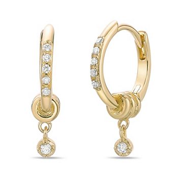 Gemminded 18k Gold Over Silver Lab-Created Diamond Accent Hoop with Pendant Earrings